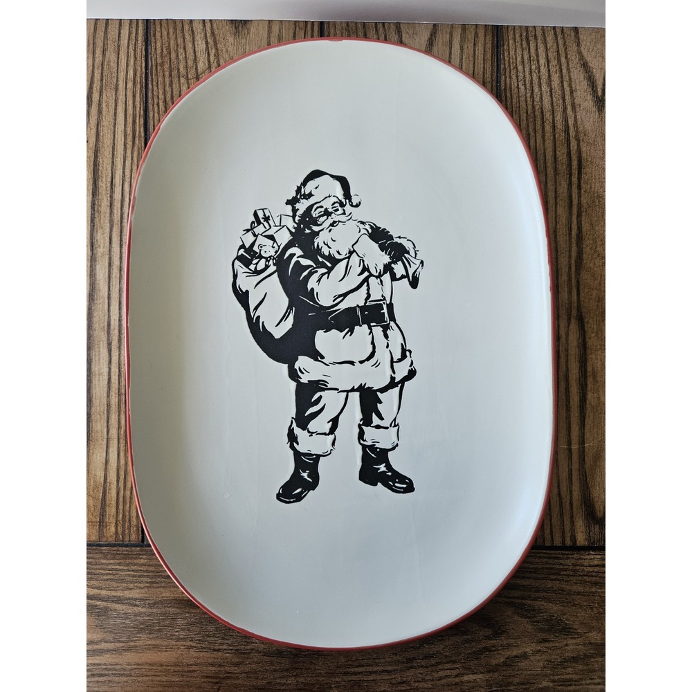 Santa Oval Serving Platter Farmhouse Style Hallmark Tis the Season Ceramic Large